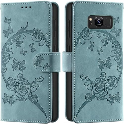 Image of Phone Case for Samsung Galaxy S8, RFID Blocking Card Slots Kickstand Magnetic Closure Shockproof Flip Cover Leather Wallet Case, Green
