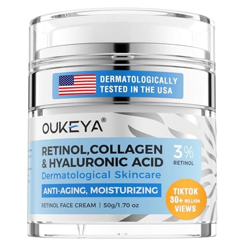 Image of OUKEYA Retinol Cream, 3% Retinol Day & Night Cream, 5% Hyaluronic Acid & 5% Niacinamide, Anti Aging Moisturiser For Face & Neck, Hydrating, Firming, Non-Greasy, Fast Absorbing, 50g