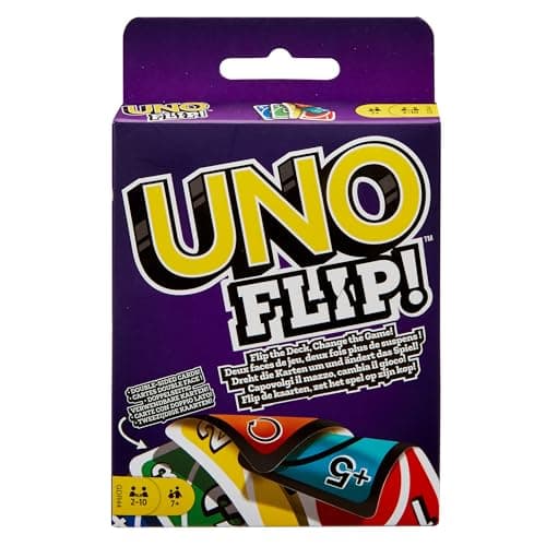 Image of Mattel Games UNO FLIP! Family Card Game for Adults, Teens & Kids, Double-sided Deck with Special Flip Card, 112 Cards, 7 Year Old and Up, ‎GDR44