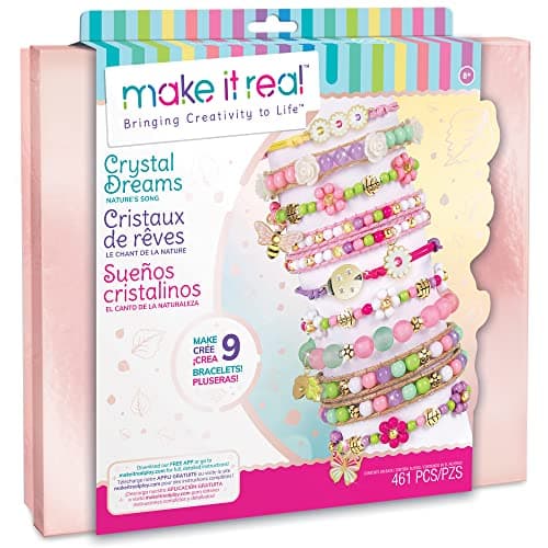 Image of Make It Real Jewellery Making Kit for Girls - Bracelet Making Kit with Beads, Charms, Flower Theme Designs & Organising Tray - Develops Fine Motor Skills, Friendship Bracelets Creative Craft Sets
