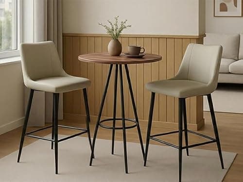 Image of NIERN Round Bar Table, Pub Table with Wood Top and Black Metal Legs, Modern Industrial Style for Bistro Small Bars Kitchen Living Room, 60x60x100cm