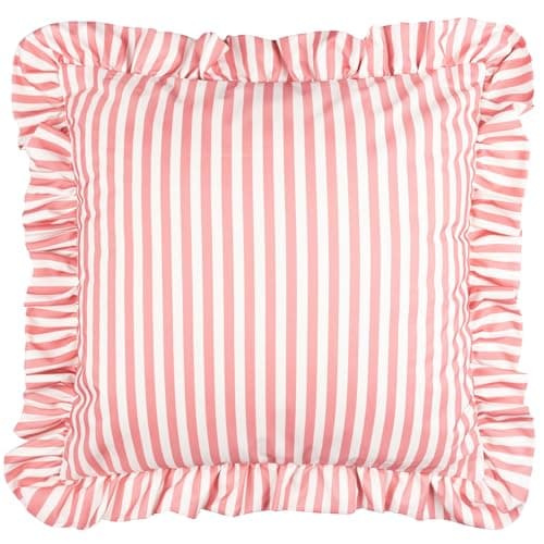 Image of Wylder Millie Ruffle Cushion Cover – Water Resistant Ruffled Edge Heritage Stripe Outdoor Decorative Case (Pink - 50x50cm)