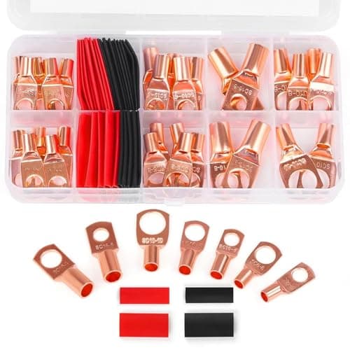 Image of 60-Pack Ring Crimps Terminals Connectors with heat shrink- Oxygen-Free Copper Tube Connectors for Automotive/Marine/Electrical Systems, Battery Terminal & Ground Wire Lugs (SC 6/SC 10/SC 16)
