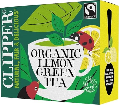 Image of Clipper Organic Lemon Green Tea Bags | 80 Teabags for Home or Office | Pure, Eco-Conscious, Fair Trade Green Tea with Lemon | Natural, Unbleached, Plant-Based & Biodegradable Bags