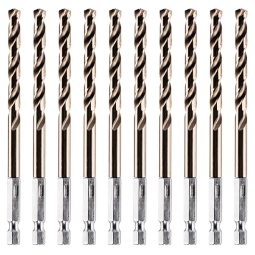 Image of Rennie Tools - Box of 10 x 6.5mm Hex Shank HSS Gold Cobalt Jobber Drill Bit Set For Stainless Steel, Hard Metals, Aluminium, Cast Iron, Copper
