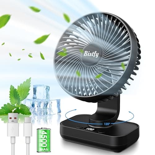 Image of Desk Fan Auto Oscillating Strong Airflow &Ultra Quiet Table Fan, 4500mAh Rechargeable Fan, 4 Speed 2A Fast Charging LED Display 5.5'' Portable Cooling Fan for Office Bedroom Home Desktop Travel