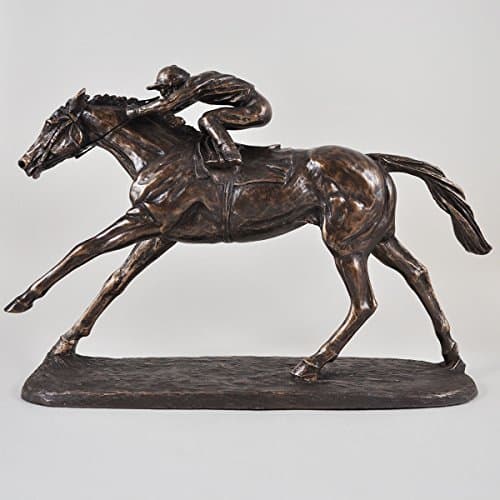 Image of On The Flat, by Harriet Glen. Cold Cast Bronze Horse Sculpture, with Jockey Racing Statue Home Decor Gift
