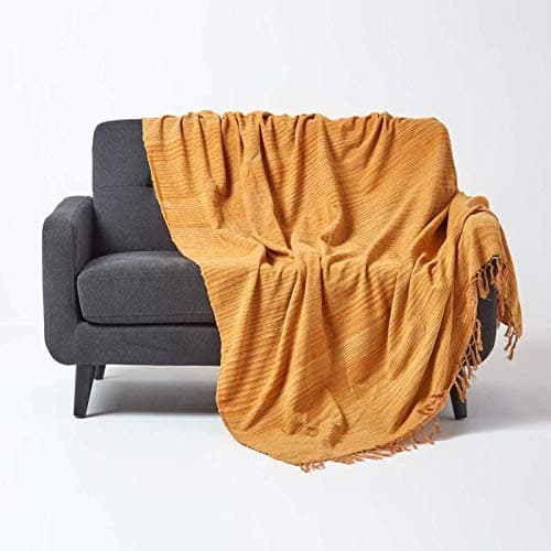 Image of HOMESCAPES Bed Sofa Throw Cotton Chenille Tie and Dye Rust 150 x 200 cm or 60 x 79 inches