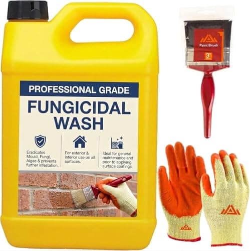 Image of Fungicidal Wash 5-Litre With Perfectonish Gloves & Brush- Powerful Mould,Fungi, Algae and Black Spot Remover on All Mineral Surfaces Ideal for Exterior and Interior Use (2)