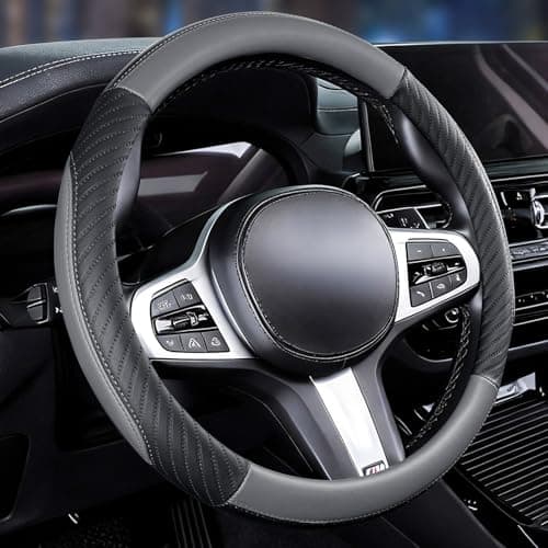 Image of Car Steering Wheel Cover Leather - Soft Microfiber Steering Wheel Cover Universal Size M 37-38cm /14.5-15inch, Anti-slip, Breathable, Gray