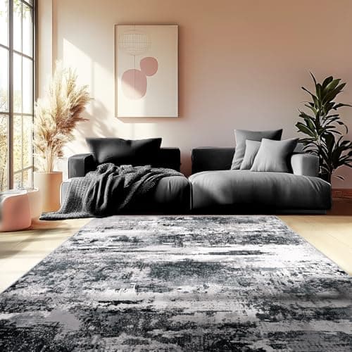 Image of MAST DOO Washable Rugs Living Room 120x160cm, Modern Abstract Area Rugs for Bedroom Soft Short Pile, Machine Washable Rug Non-Slip Large Rugs for Living Room, Dining Room, Black and White
