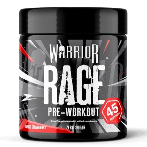 Image of Warrior Rage Pre Workout Powder 392g (45 Servings) – 300mg Caffeine High Stim Energy Drink Supplement + Beta-Alanine, Creatine, BCAA, Taurine, Citrulline & Arginine AAKG for Muscle – Savage Strawberry