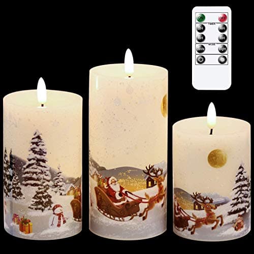 Image of Eldnacele Christmas Flameless Candles Flickering with Remote Timer 3D Wick Snowman Stanta Scene Real Wax LED Candles for Christmas Home Decoration Powered by 2 AA Batteries, 3 Pack