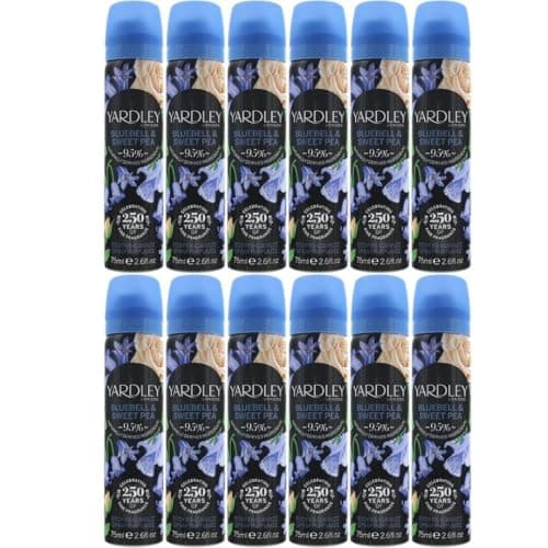 Image of Yardley London Bluebell & Sweet Pea Body Fragrance Spray, 95% Naturally Derived Ingredients, 75ml, Pack of 12