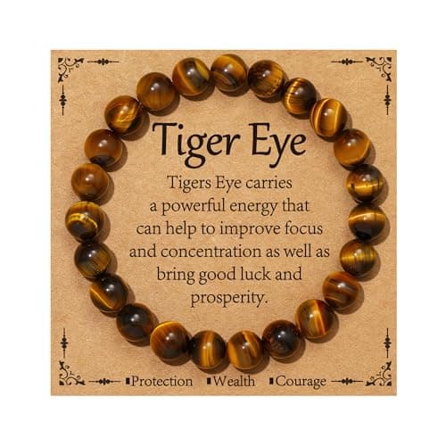 Image of Eye of The Tiger Crystal Beaded Bracelet for Women Ladies Gemstone Tigers Eyes Bracelet Gifts Natural Stone Anxiety Healing Protection Jewellery for Her Girls Mum Daughter Christmas Valentines Gifts