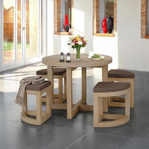 Image of Seconique Cambourne Stowaway Dining Set in Sonoma Oak Effect Veneer/Brown Linen Fleck