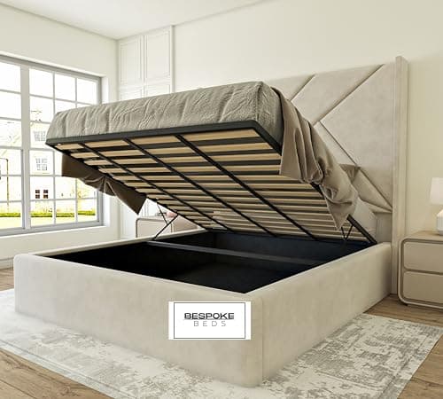 Image of Upholstered Bed Frame, Ottoman Storages Bed Frame, Double Bed with Storage, Winged Plush Velvet Bed Frame With Storage, Double King,Super King Bed Frames (Mustard Plush Velvet, 4FT6 DOUBLE)