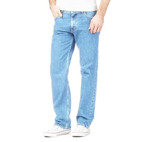 Image of Mens Original 100% Cotton Jeans Plain Straight Leg Heavy Duty Denim Wash Boys Jean Classic Designer Stretch Fit Casual Work Wear Zip Fly Belt Loop Pants Pocket Trosuers Sizes 30-50(Light Blue, 40/29)