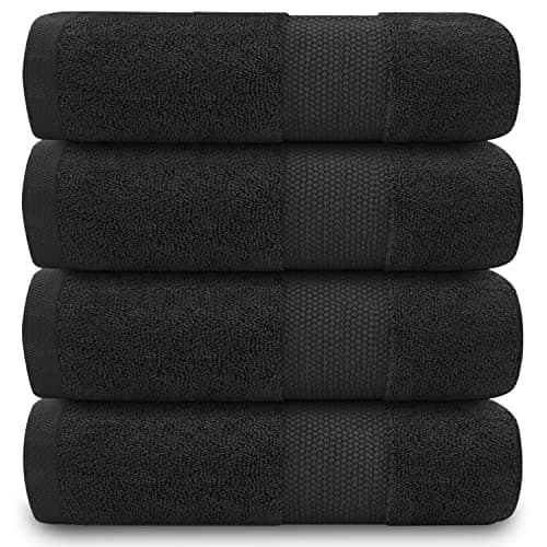 Image of GC GAVENO CAVAILIA Fade Resistant Bathroom Towels Set, 700 GSM Premium Quality Extra Absorbent 100% Cotton Bath Towel, Black, 4PK Hand Towel