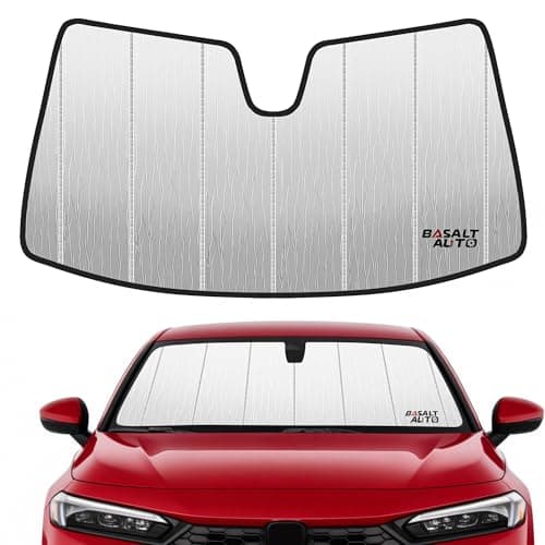 Image of BasaltAuto Windshield Sun Shade Compatible for 2022-2025 Honda Civic Silver Reflective Foldable Front Sun Visor Sunshade Protector with Storage Bag Keep Interior Cool