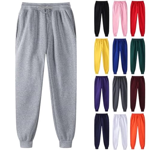Image of Womens Joggers Sweatpants UK Casual Jogging Pants Athletic Active Sweatpants Running Gym Workout Tracksuit Bottoms Drawstring Elastic Waist Lounge Trousers Grey L