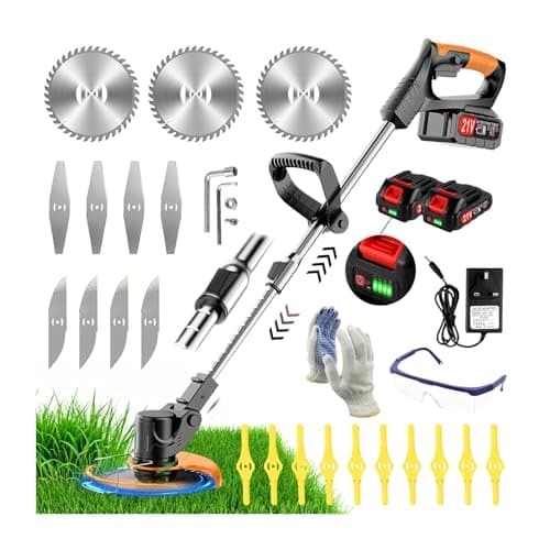Image of Cordless Strimmer 21V Electric Grass Trimmer with 2x2.0Ah Battery Fast Charger Garden Trimmer with Metal Blades Lightweight Adjustable Handle Brush Cutter for Lawn Garden(Black)