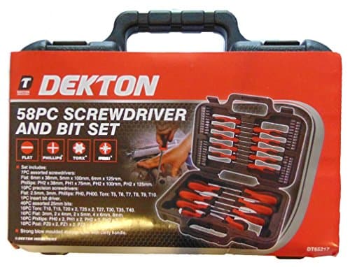 Image of Dekton 58pc Screwdriver and Bit Set - Srong Blow Molded Storage Case with Carry Handle| Set Includes:7pc Assorted Screwdrivers,10pc Precision Screwdrivers,1pc Insert Bit Driver,40pc Assorted Bits