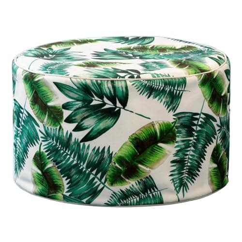 Image of Gardenwize Inflatable Ottoman Botanical Palm Print Footstool, Lightweight Portable Round Pouffe, 60cm Compact Foot Rest for Garden Patio Indoor Outdoor Caravan Balcony
