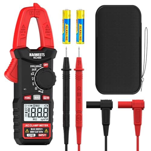 Image of KAIWEETS Clamp Meter, Mini Digital Clamp Multimeter, 2000 Count, Auto Range, 400 A AC Current, 600 V AC/DC Voltage, Resistance, Continuity, Diode KC400
