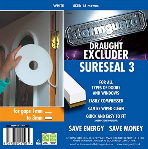 Image of SureSeal Draught Excluder Self Adhesive Foam Strip for Window & Doors (3mmx6mm, 15m Roll, White)
