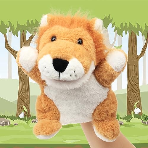 Image of Cuteoy Plush Lion Hand Puppets, Plush Toy with Open Mouth and Moving, Creative Role Play, Storytelling Toys, Gifts for Toddlers, Birthday and Christmas.
