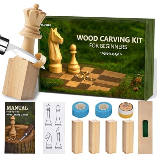 Image of Wood Carving Kit Woodworking Chisel: Bluvizo Professional Whittling Craft Set, 13 Pcs Hand Tool Kit, Gift for Beginners Adults Kids DIY Fun