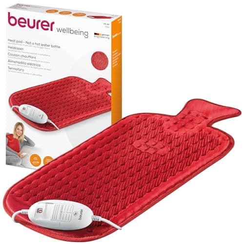 Image of Beurer HK44UK Heat Pad | Soft and cosy electric heat pad | Rapid warm-up function | 3 electronically regulated temperature settings | Machine-washable | The NEW-AGE hot water bottle, 50 x 30 cm, Red