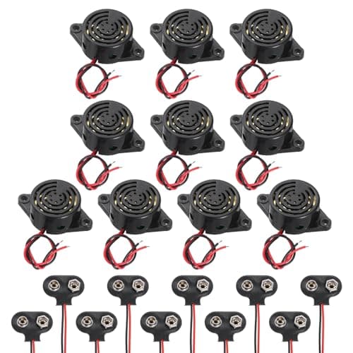 Image of sourcing map 10Pcs DC3-24V 100dB 3100Hz Electronic Piezo Buzzer Alarm Sounder Active Continuous Beep Sound with 9V t Type Battery Connector for Motorcycle Golf Car t Vehicles Car Alarm, Black