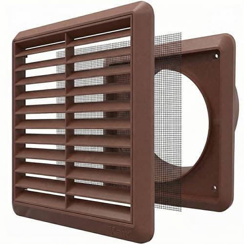 Image of Kair Brown 100mm Louvred Wall Vent Grille with Flyscreen - 99.5mm / 4 Inch Round Rear Spigot & 155mm Front Cover