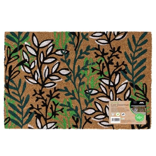 Image of JVL Eco-Friendly Latex Backed Coir Entrance Doormat, 40x60cm - Leaves