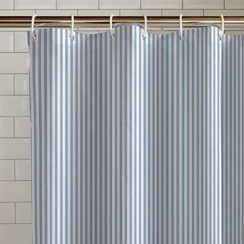 Image of Catherine Lansfield Timeless Stripe Shower Curtain, 180x180 cm, Blue