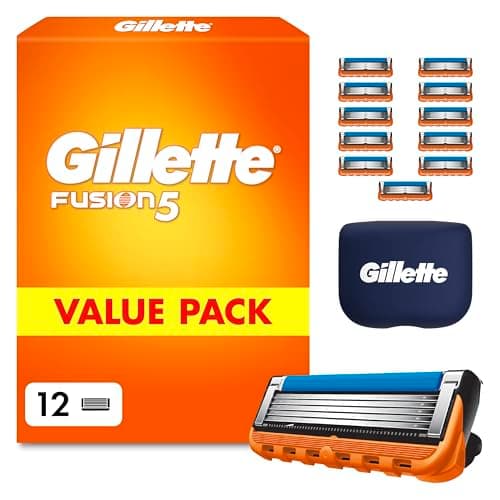Image of Gillette Fusion5 Men's Razor - 12 Blades, Engineered with Antifriction Blades for Up to 20 Shaves Per Blade Refill, Blade Cover