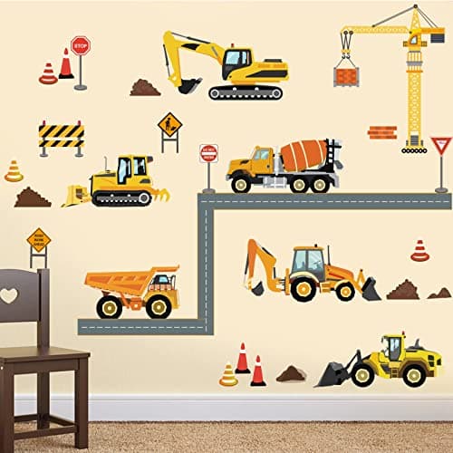 Image of decalmile Construction Vehicles Wall Decals Truck Digger Engineering Car Wall Stickers Baby Nursery Boys Bedroom Playroom Wall Decor