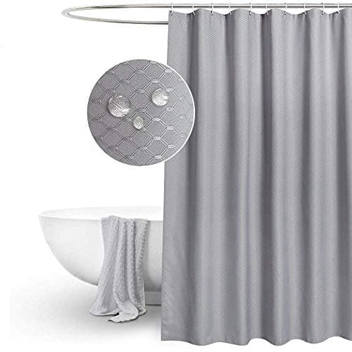 Image of EurCross Grey Shower Curtain Waffle Weave Fabric,Thick Heavy Duty Mould Proof Water Repellent Polyester Shower Curtain for Bathroom With 12pcs Hooks,Size 180x180cm