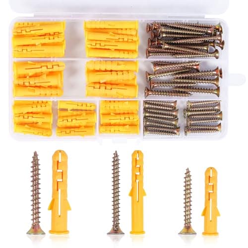 Image of Norvens 116 PCS Screws and Wall Plugs Set, (58 Masonry Self Tapping Screws, 58 Expansion Pipe Anchor Bolts), M6 M8 Self Tapping Screws Wall Plugs for Brick Concrete Drywall