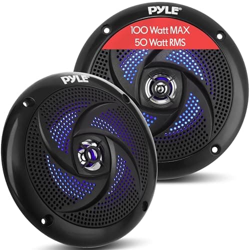 Image of Pyle Marine Speakers Waterproof and Weather Resistant – 10cm 2 Way Outdoor Audio Stereo Sound System with LED Lights,100 Watt Power and Low-Profile Slim Style-1 Pair (Black)