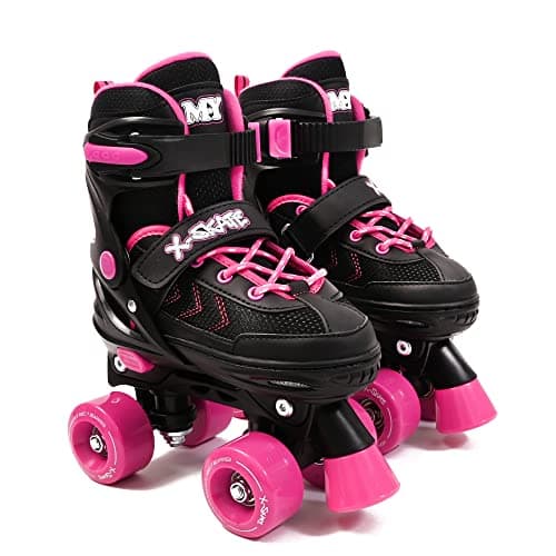 Image of M.Y X-Skate Adjustable Pink Quad Roller Skates with Built In Adjusters Kids Roller Boots for Boys & Girls - Medium