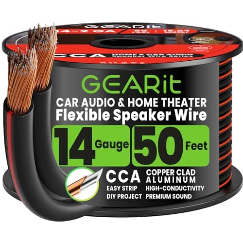 Image of GEARit 2x2.5mm² Speaker Cable 15.24m/50ft, 14AWG Twin Core Speaker Wire with Polarity Markings, Ultra Flexible CCA Audio Cable for In-Wall Home Cinema, Car Audio Stereo, HiFi Surround Sound - Black