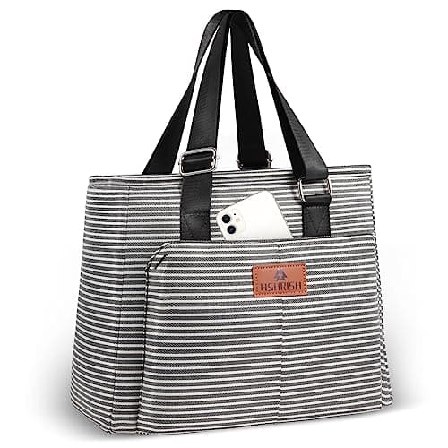 Image of HSHRISH Lunch Bags for Women, Insulated Lunch Tote Bags15L, Reusable Waterproof Leakproof Cooler Bag, Large Adjustable Shoulder Bag for Adults Work Shopping Picnic Beach Outdoor, Stripe