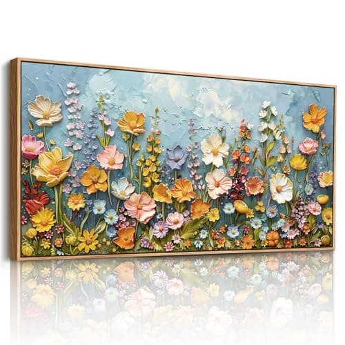 Image of JHHUAMO Canvas Wall Art Large, Floral Natural Pictures, Wooden Frame Modern Painting, Colourful Wildflowers Wall Decorations for Living Room Bedroom Garden Hallway Office Gallery 20"x40"