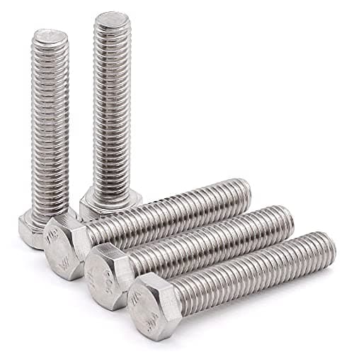 Image of Glvaner 1/2-13 x 3-1/2" Hex Bolts, 5pcs, Stainless Steel 304 (18-8), Silver, Grade A2-70, Hex Head, Right Hand, Coarse Thread, Fully Threaded, 13 TPI