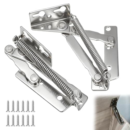 Image of 2Pcs Hinges for Cupboard Doors, Lift Up Flap Top Hinge 80 Degree Cabinet Hinges with 12 Screws, Heavy Duty Steel Spring Hinge Folding Lift Up for Door, Kitchen Cupboard, Cabinet, Wardrobe, Furniture