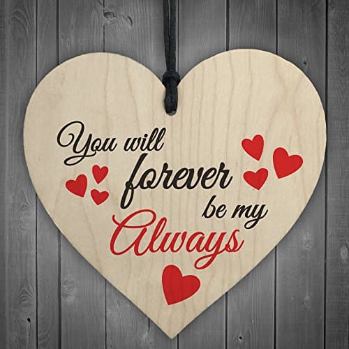 Image of Red Ocean You Will Forever Be My Always Wooden Hanging Heart Love Plaque Shabby Chic Gift