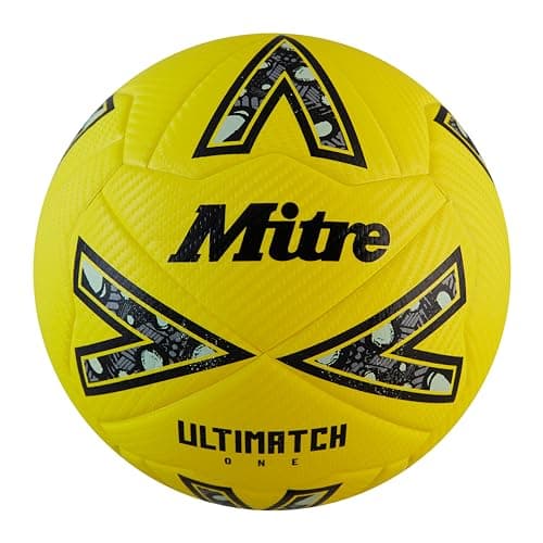 Image of Mitre Ultimatch Football, Enhanced Control, Extra Durability, Added Accuracy, Ball, Fluo Yellow/Black/Circular Grey, 5